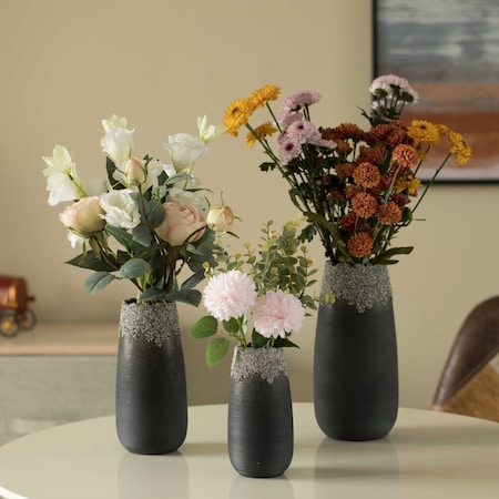 Uniquewise Contemporary Black Table Vase with Dripping Crystal Look and Scalloped Opening Design, PK 3 QI004358.3